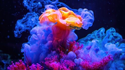 Naklejka premium Ethereal vibrancy, abstract bloom of light and color in dark expanse