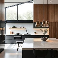 Modern luxury kitchen interior in minimal scandinavian style