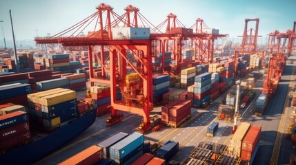 Aerial View of a Bustling Container Port