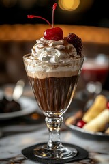 Rich Chocolate Cocktail with Whipped Cream and Berries Refined Beverage Experience for Connoisseurs With Layers of Chocolate and Berries in a Classic Glass, a Sensational Dessert Cocktail for