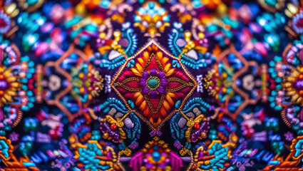 A mesmerizing, intricate pattern intricately woven with a variety of vibrant hues, emanating a sense of richness and depth
