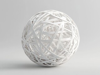 Abstract white sphere, woven lines, minimalist background, 3D rendering, for design inspiration