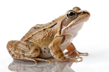 Fototapeta premium Frog with smooth moist skin sitting on an white surface
