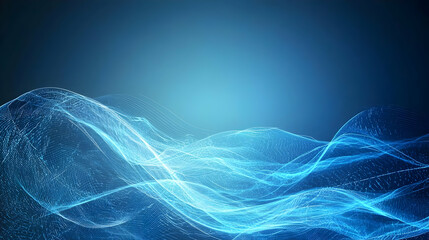 Abstract Digital Blue Wave Background with Glowing Particles on Dark Backdrop