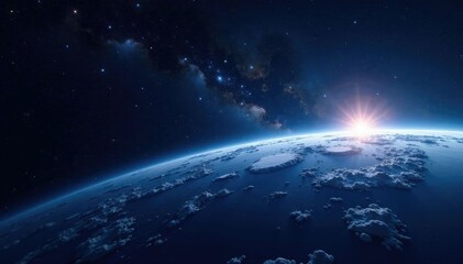 Planet Earth's upper curve against starry night sky, earth, space, planet