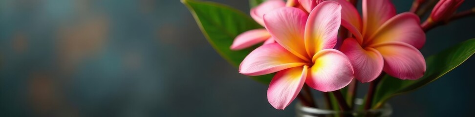 Fototapeta premium Plumeria flowers in a vase with other flowers, petals, fragrance, blossoms