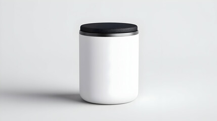 White Cylinder Container Mockup with Black Textured Lid Isolated on White Background