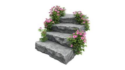 Stone Steps Adorned with Pink Flowers a Garden Scene