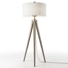Tripod Floor Lamp White Shade, Wood Base, Modern Design, 3D Render, Interior Lighting floor lamp, tripod lamp