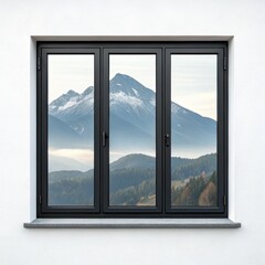 Triple-Pane Window Framing Mountain View, Minimalist Design, Interior Architecture Window Design, Mountain Scenery