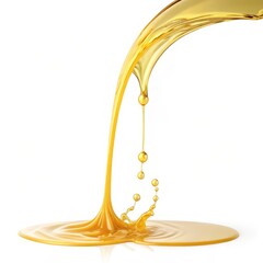 Golden Liquid Flow 3D Render, Pouring, Splash, Viscosity, White Background. oil, liquid