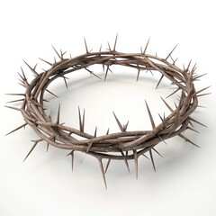 Fototapeta premium 3D Rendered Crown of Thorns Circular Composition, White Background, Religious Symbol, 3D Model, Jesus Christ Crown of Thorns, Passion of Christ