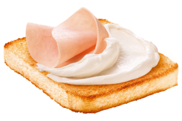 torrada com cream cheese e fatia de peito de peru isolado em fundo transparente