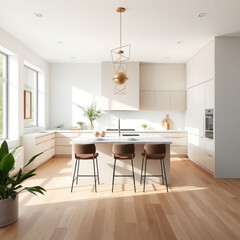 Modern luxury kitchen interior in minimal scandinavian style