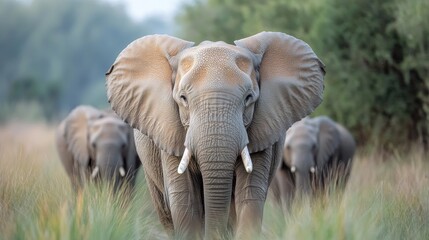 Elephant herd in savanna grassland