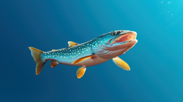 Arctic Grayling Fish Underwater, Deep Blue Background