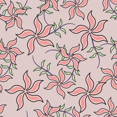 Floral seamless pattern with flowers on light blue background. Vector illustration