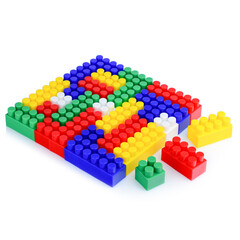 Plastic color construction kit for children's games isolated on a white background.