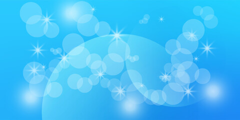 Obraz premium Blue abstract background with glowing bokeh lights and sparkling stars, creating a dreamy and magical effect