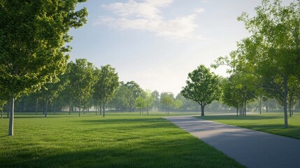 Obraz premium Scenic Pathway Through Verdant Summer Parkland