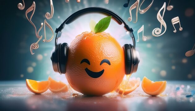 Firefly dancing orange surrounded by music notes and melting scenery in vibrant digital artwork with cheerful expressions