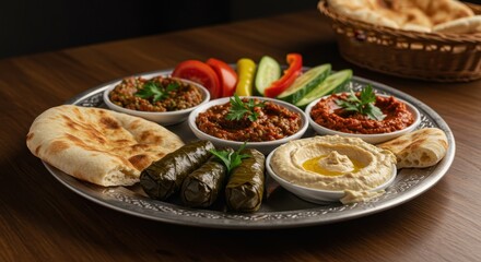A Delicious Mezze Platter: Hummus, Baba Ghanoush, and More