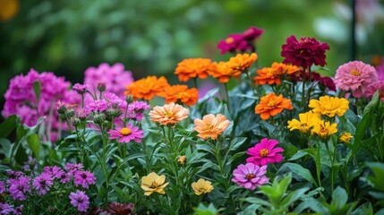 A vibrant garden with flowers of different colors and shapes growing together, symbolizing diversity and unity.