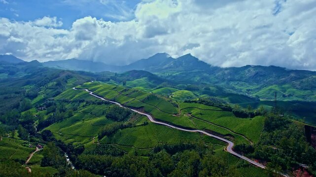 top hill village  drone view India kerala  munnar