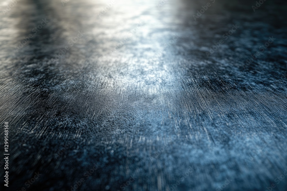 Poster dark, textured surface with subtle light reflection, showing a brushed or scratched metallic look.