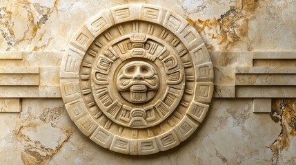 Obraz premium Majestic stone sculpture displayed on a wall with intricate details and timeless artistic appeal