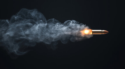 set of bullet in motion leaving a trail of smoke on black background