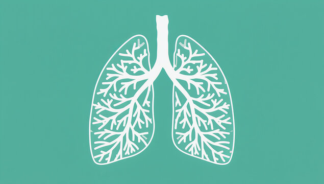 the silhouette of the lungs is white. turquoise background. empty space for text, copy space 