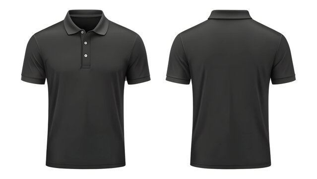 Black poto T-shirt front and back view, isolated on transparent background