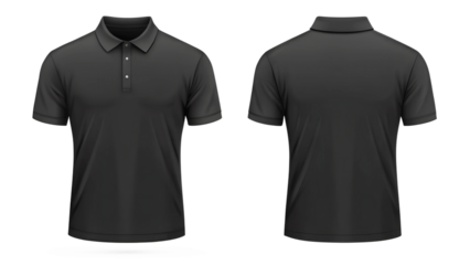 Black poto T-shirt front and back view, isolated on transparent background