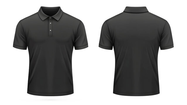 Black poto T-shirt front and back view, isolated on transparent background