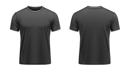 Black t shirt front and back view, isolated on transparent background