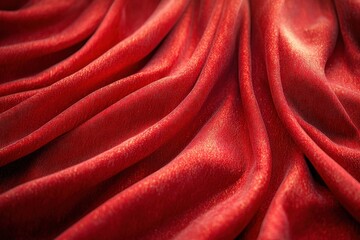 Obraz premium Luxurious red satin fabric draped elegantly creating soft waves and deep shadows in a dramatic display of texture and color