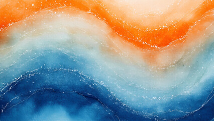 Fototapeta premium abstract fluid art with orange, white and blue waves