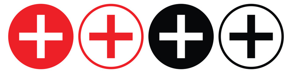 Red cross icon. Medical first aid sign. plus icon set vector on white background