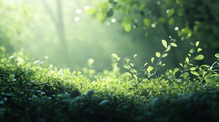 Lush forest floor bathed in morning light