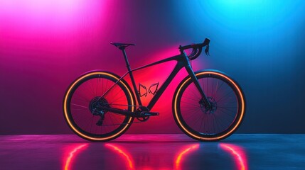 Fototapeta premium Modern bicycle with glowing neon lights in vibrant studio lighting