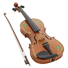 Fototapeta premium Traditional Irish fiddle with a bow adorned with delicate clovers and gold accents, elegant and artistic