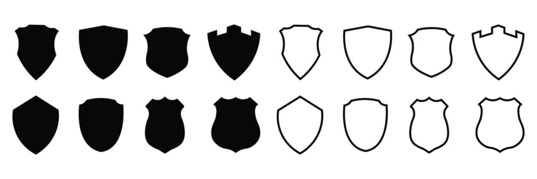 Collection of different shields shape vector on white background