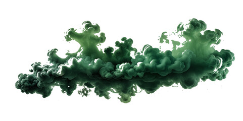 Beautiful green smoke plume isolated on transparent background. bright paint color powder festival background.