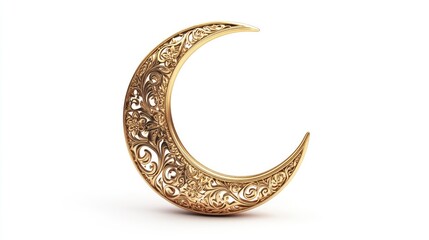 golden Ramadan lantern with a crescent moon for an Eid Mubarak banner template on a beige background. Illustration design. High-resolution photography
