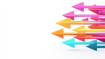Colorful Arrows Pointing Right in Dynamic Motion on White Background