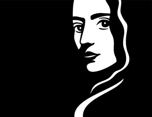 Female Portrait with Bold Contrast, flat simple monochrome style