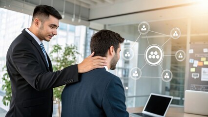 Collaboration and Coaching in Modern Workplace: Business partners or colleagues in a contemporary office setting.