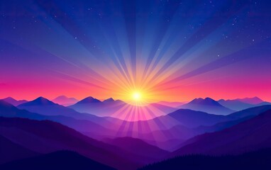 Obraz premium Beautiful sunrise with a beautiful sky background and blurred rays of light. A blue and purple sunset sky with a colorful gradient of the sun's rays in an abstract style.