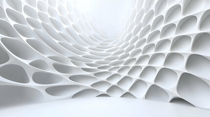 Naklejka premium Abstract White Cellular Structure Interior Design With Bright Lighting and Geometric Pattern